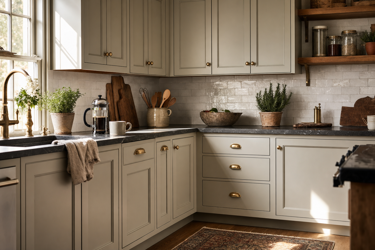 Bone by Benjamin Moore on cabinets