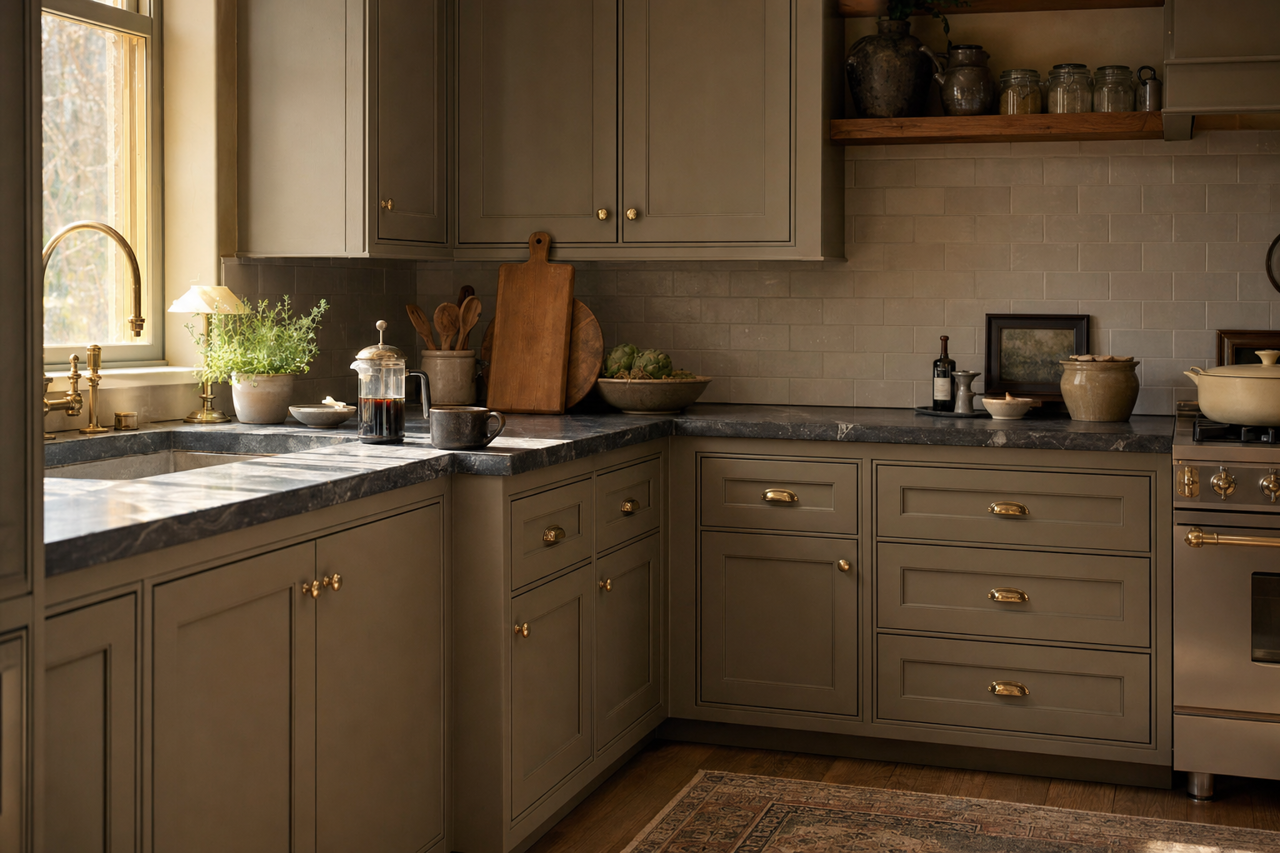 Cromwell by Benjamin Moore on cabinets