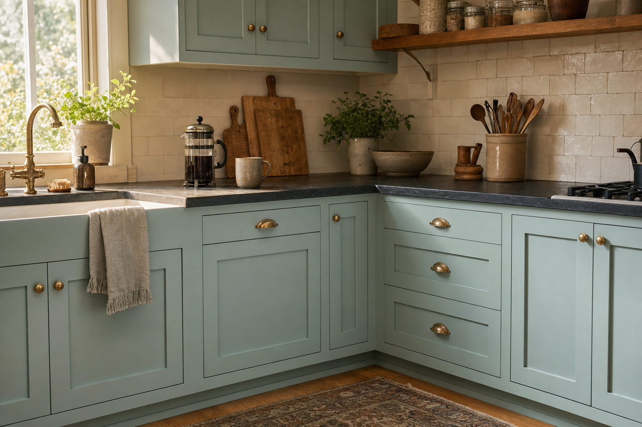 Wedgewood by Benjamin Moore on cabinets