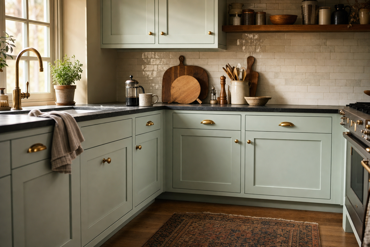 Woodlawn by Benjamin Moore on cabinets
