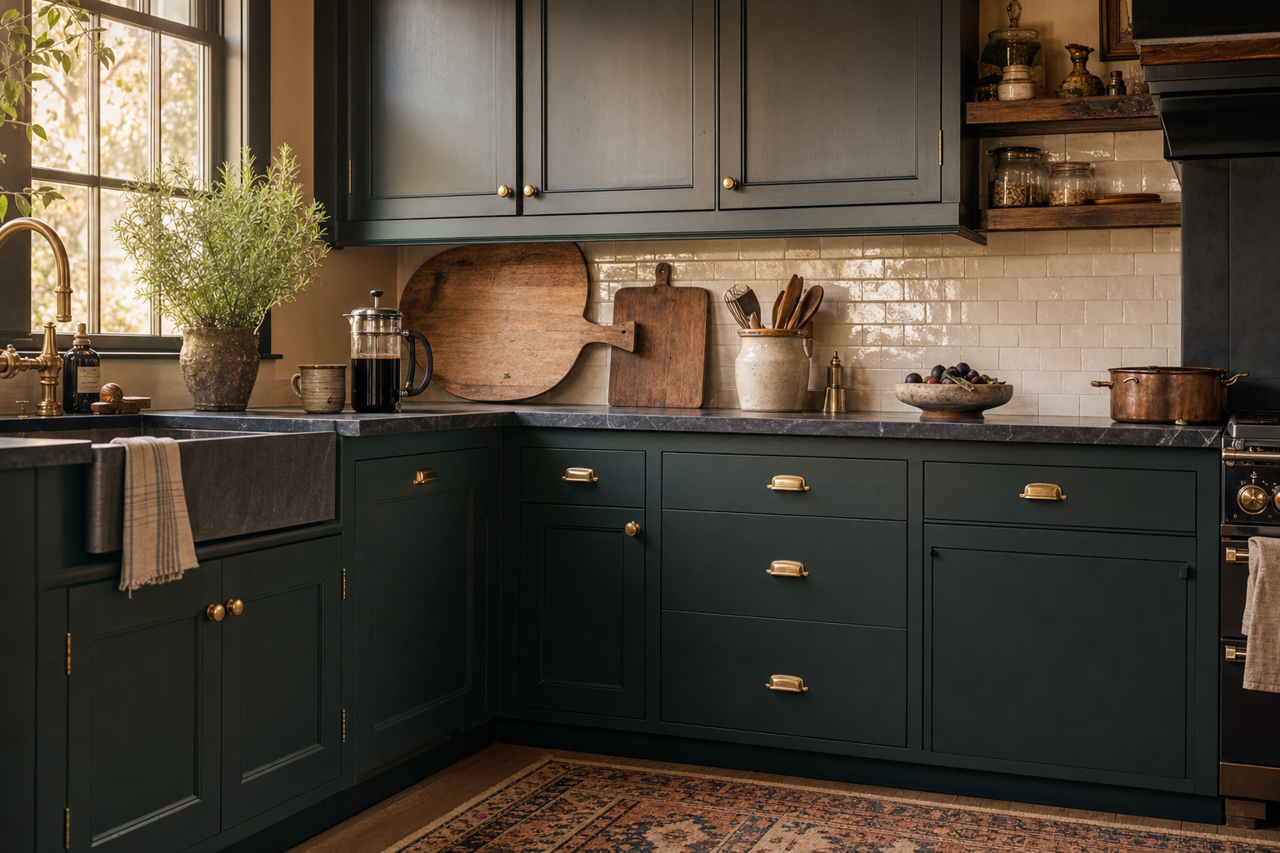 Black by Benjamin Moore on cabinets
