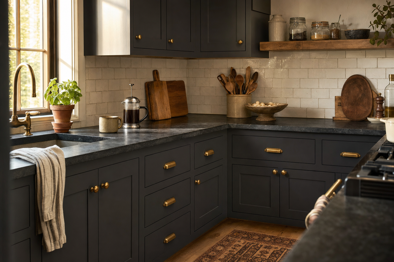 Black by Benjamin Moore on cabinets