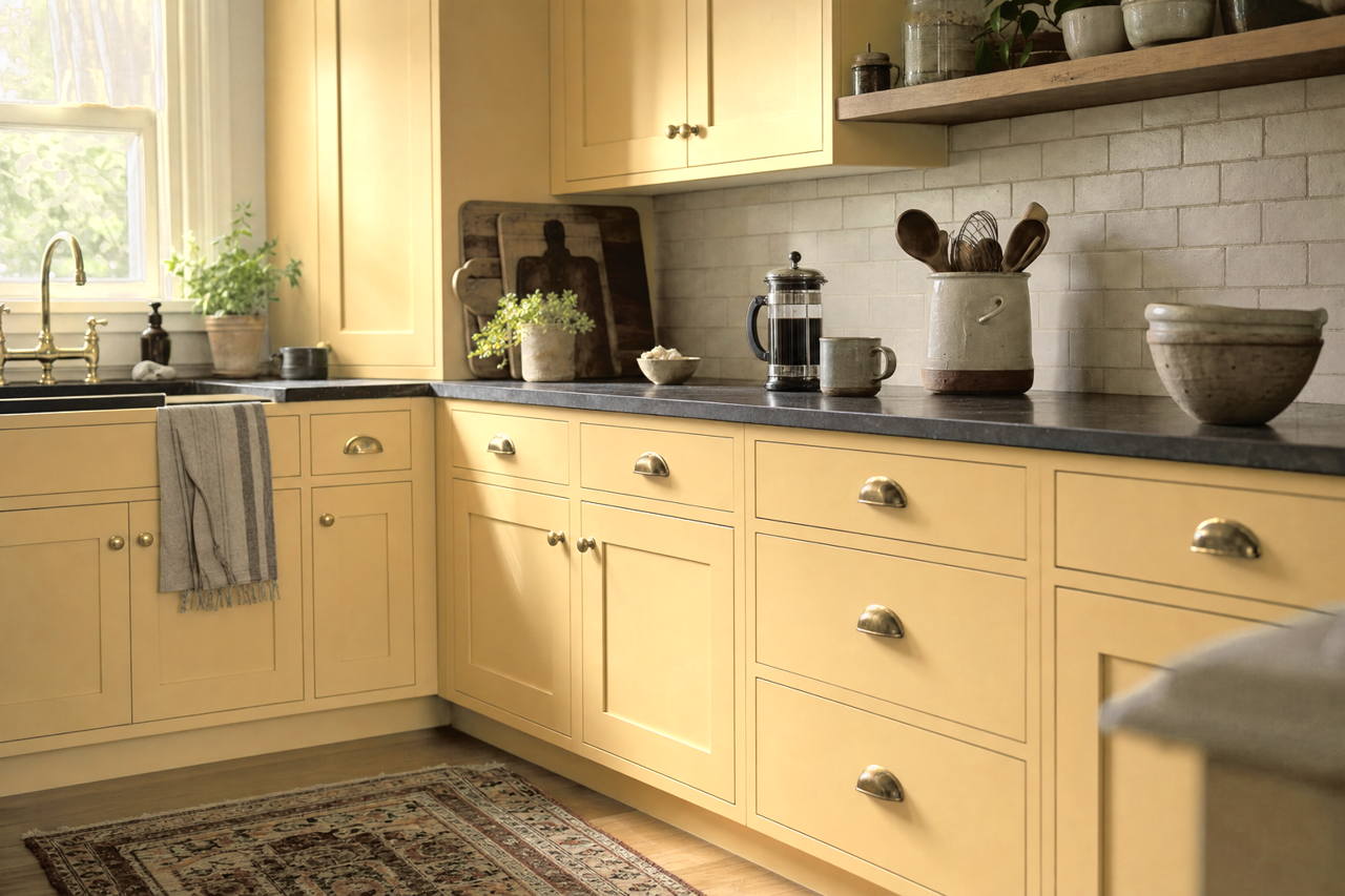 Waterbury by Benjamin Moore on cabinets