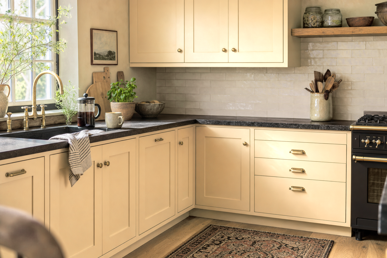 Powell by Benjamin Moore on cabinets