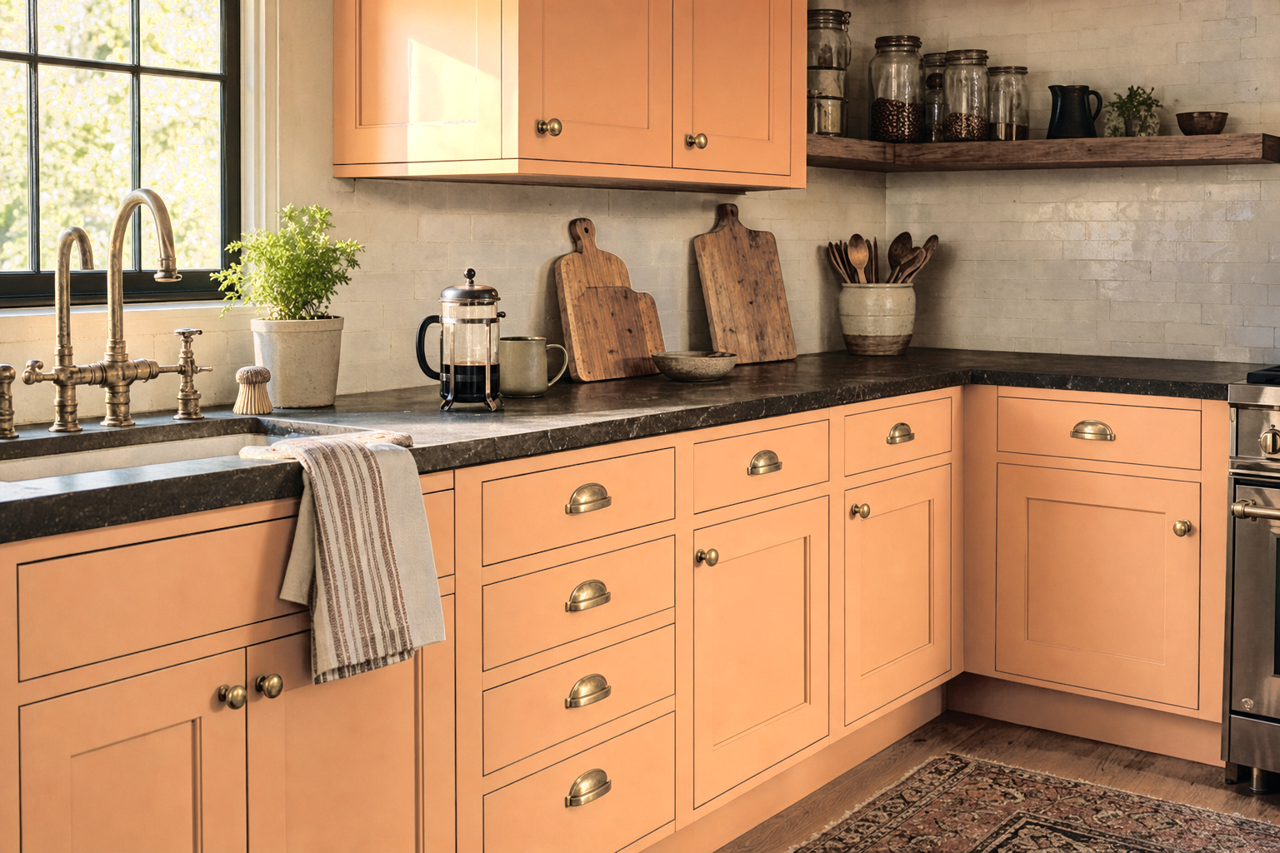 Ansonia by Benjamin Moore on cabinets