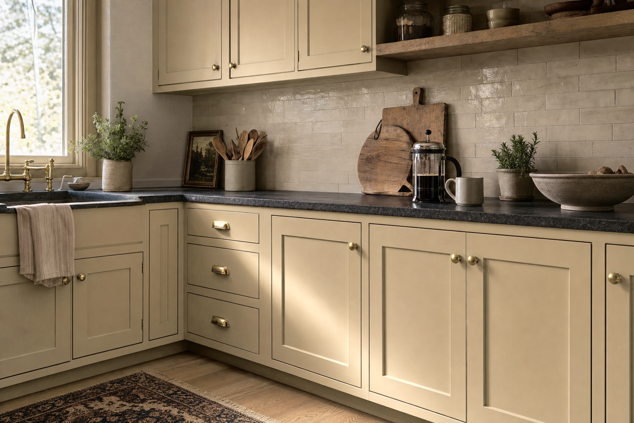 Greenbrier by Benjamin Moore on cabinets