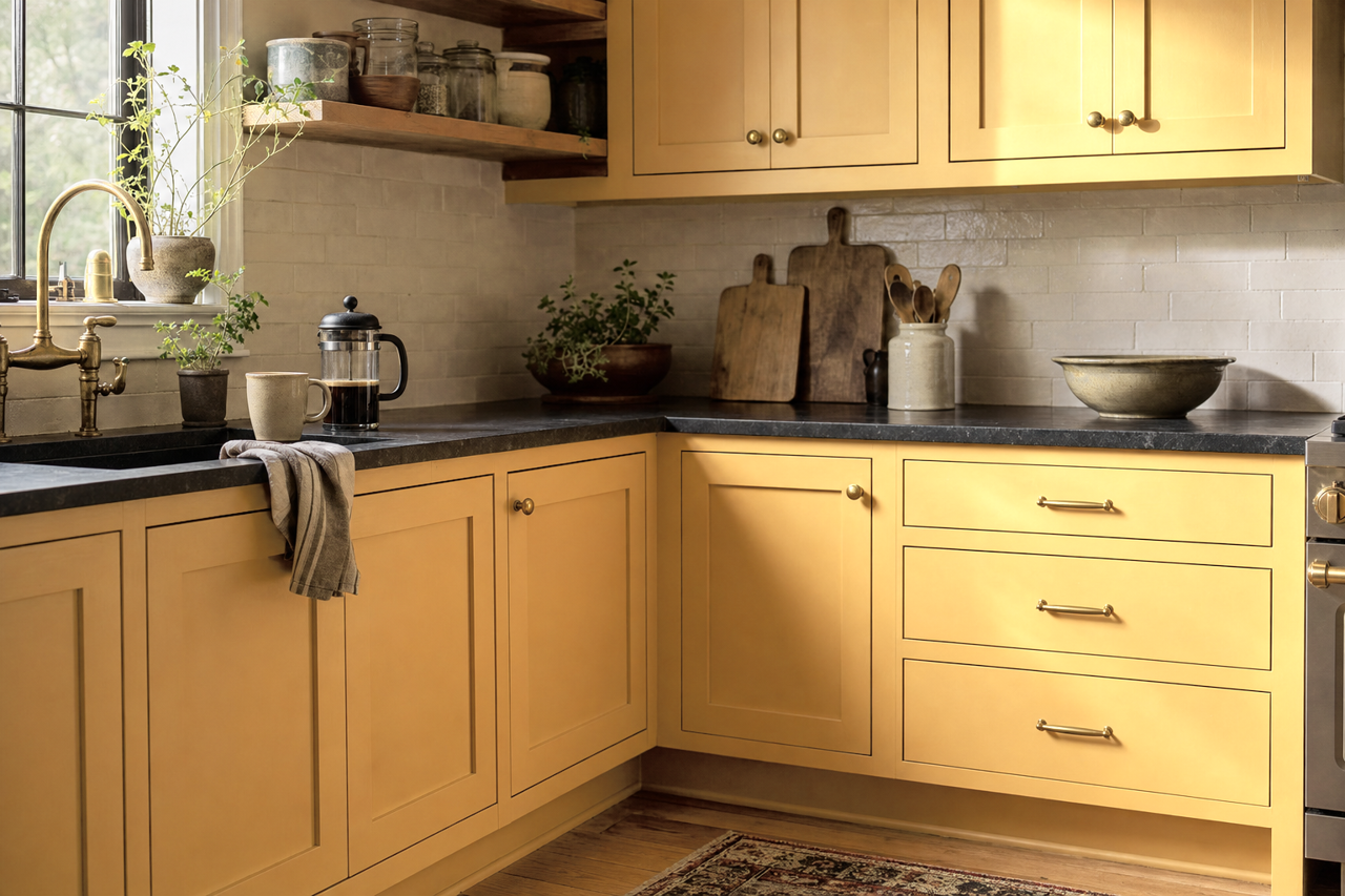 Dorset by Benjamin Moore on cabinets