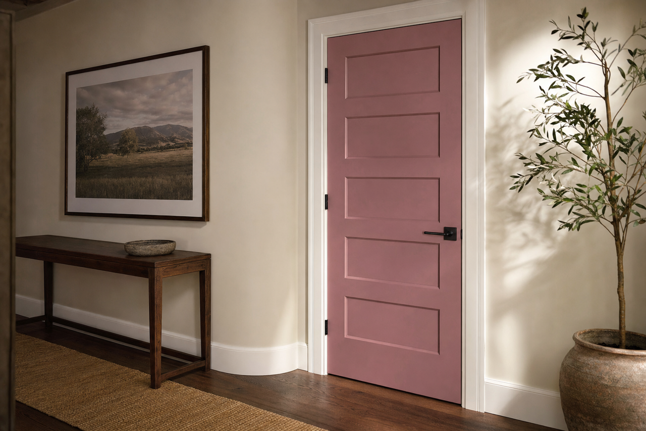 Rose Brocade by Sherwin-Williams on interior-doors