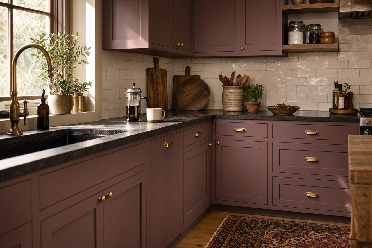 Deepest Mauve by Sherwin-Williams on cabinets