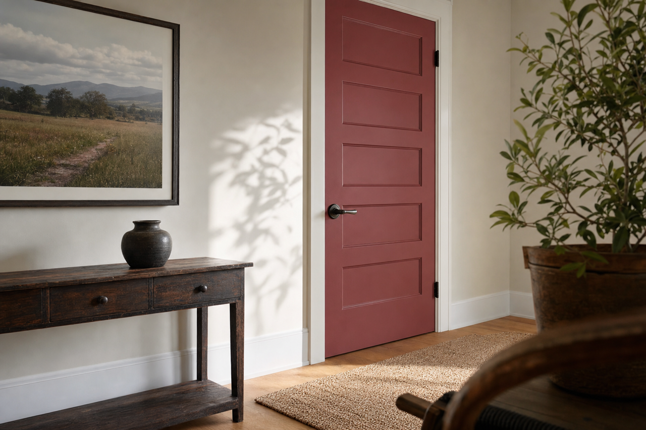 Toile Red by Sherwin-Williams on interior-doors