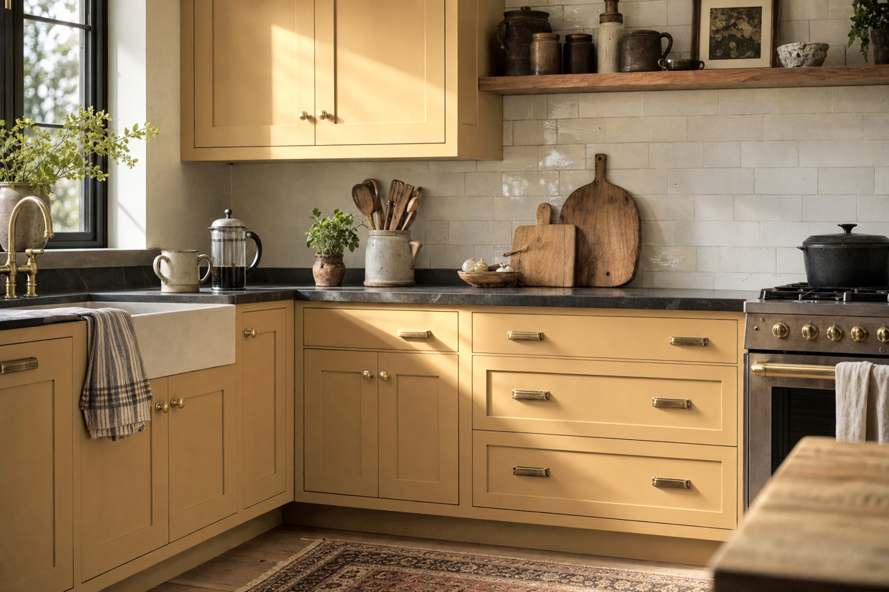 Empire Gold by Sherwin-Williams on cabinets