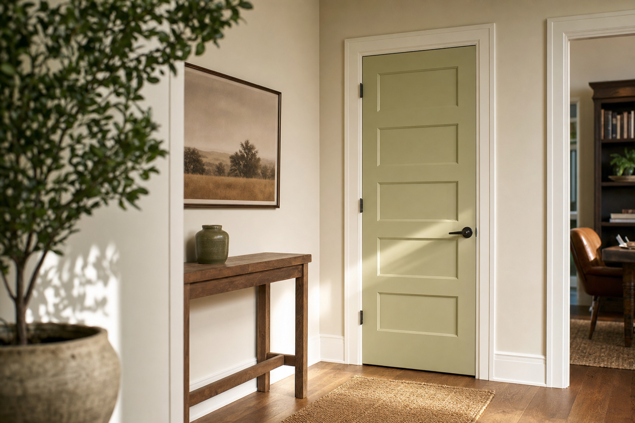 Majolica Green by Sherwin-Williams on interior-doors