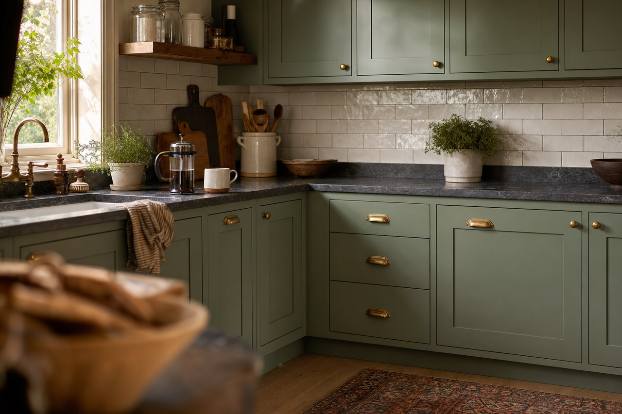 Gallery Green by Sherwin-Williams on cabinets