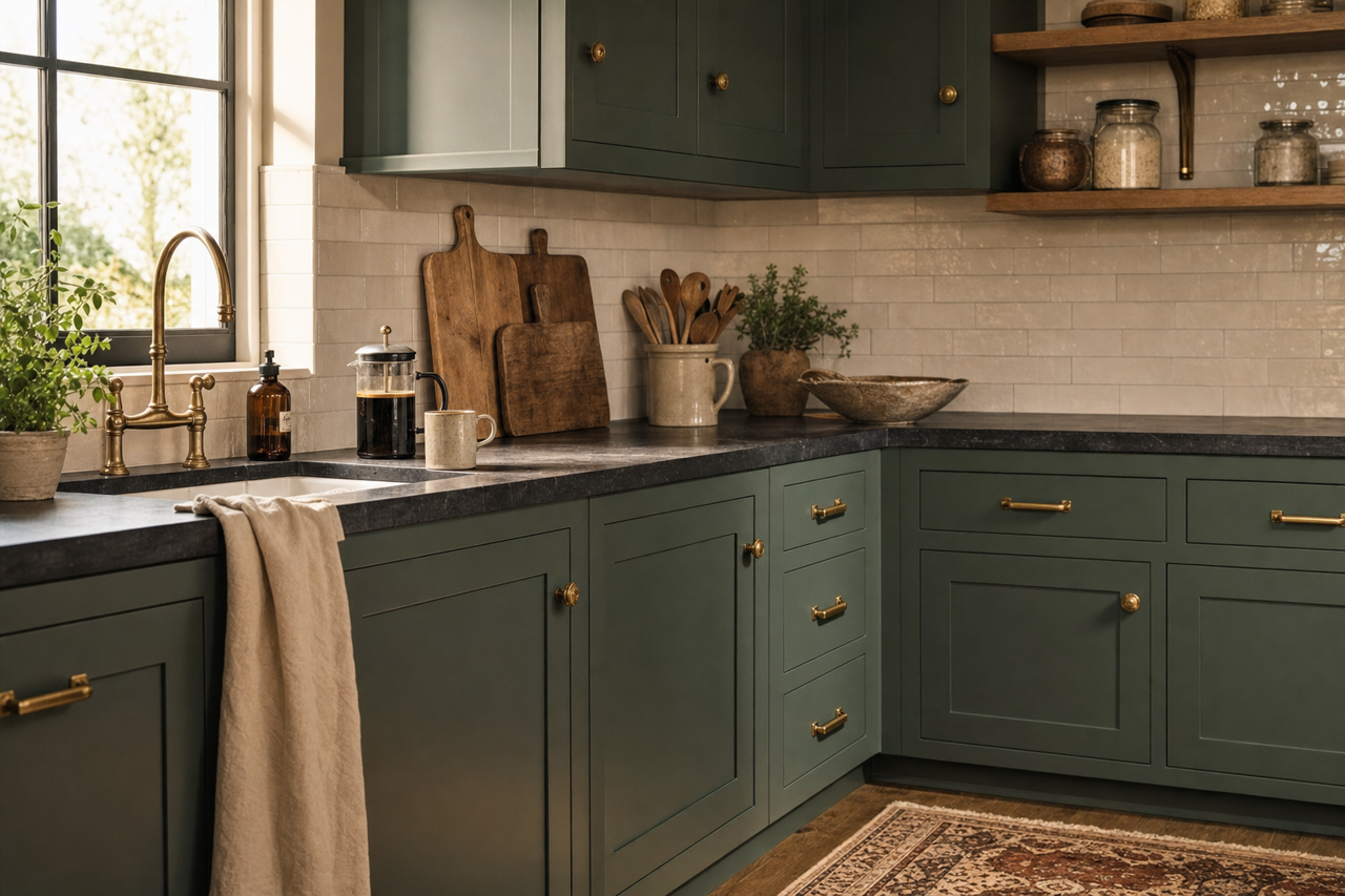 Billiard Green by Sherwin-Williams on cabinets