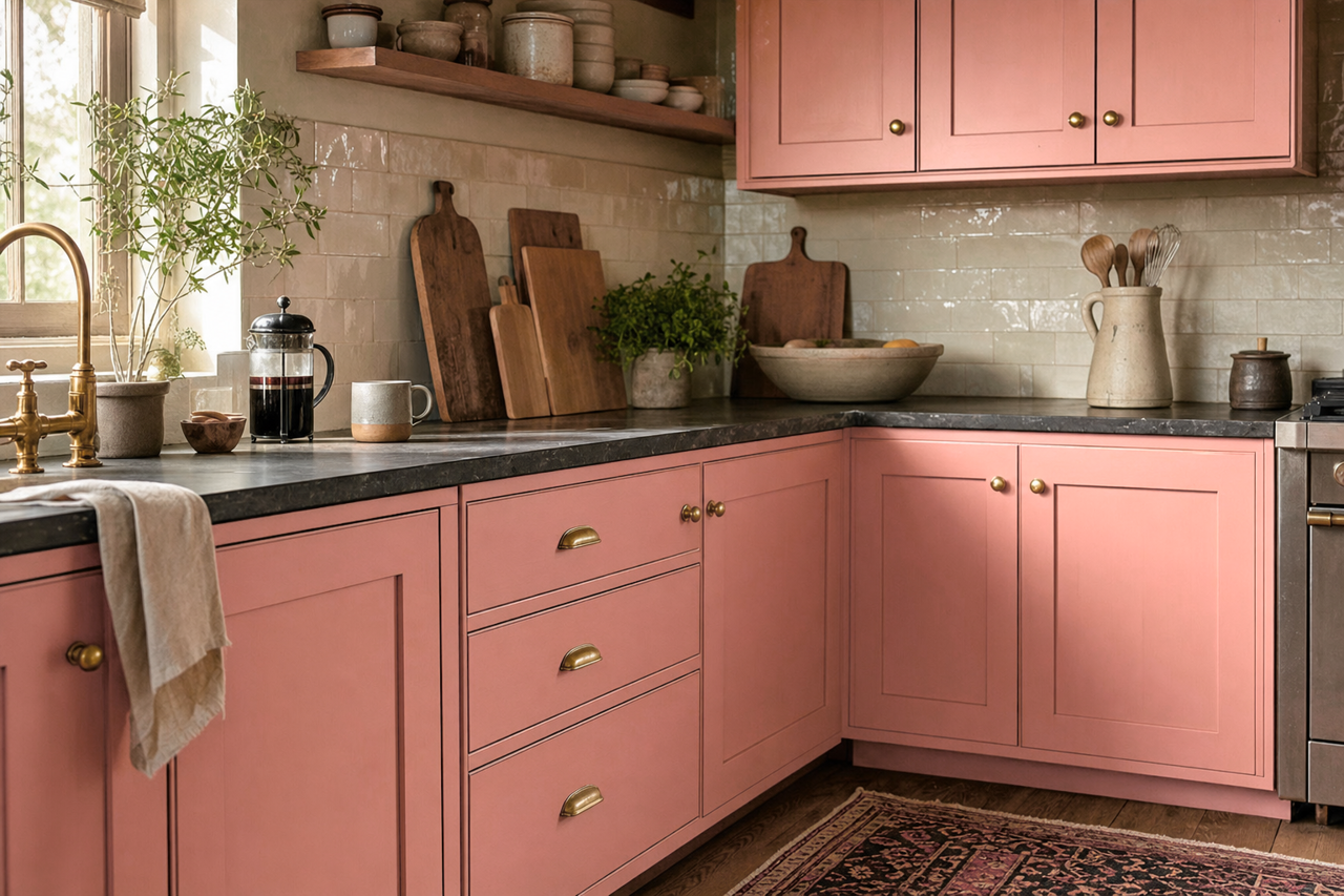 Rosedust by Sherwin-Williams on cabinets