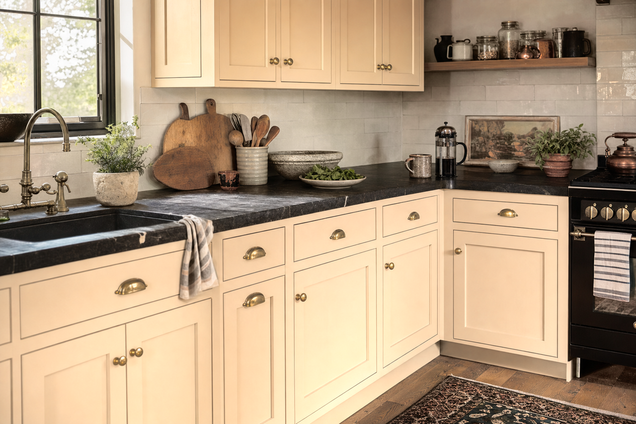 Caen Stone by Sherwin-Williams on cabinets