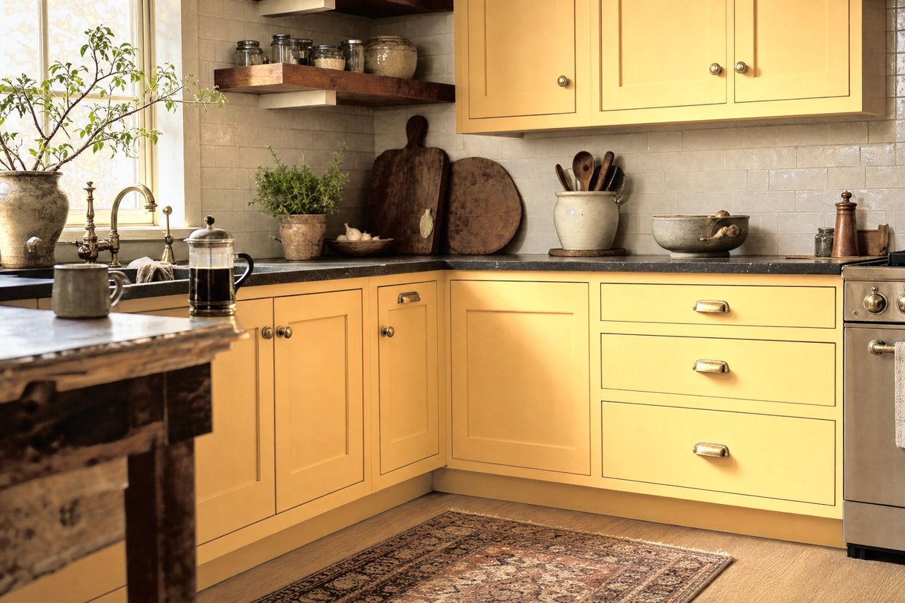 Colonial Yellow by Sherwin-Williams on cabinets