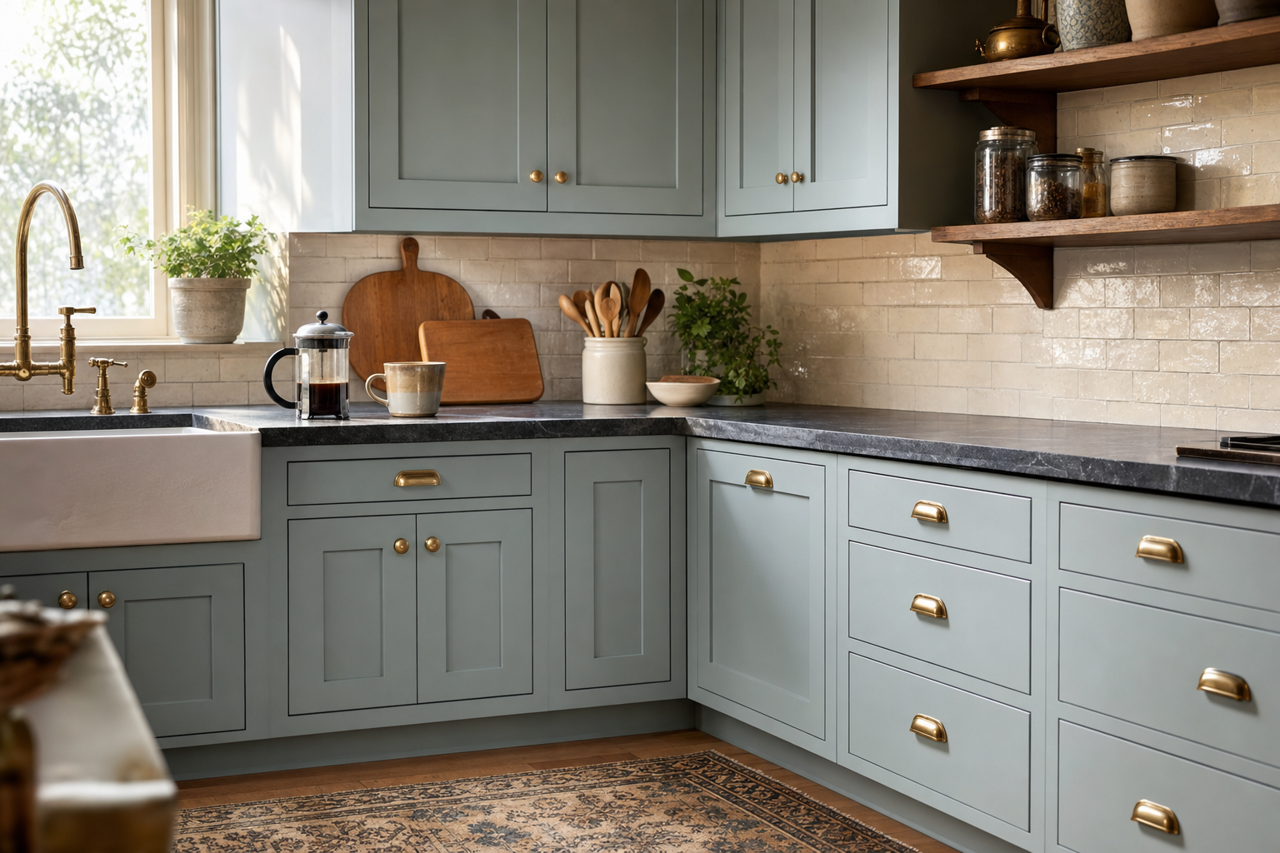 Dutch Tile Blue by Sherwin-Williams on cabinets