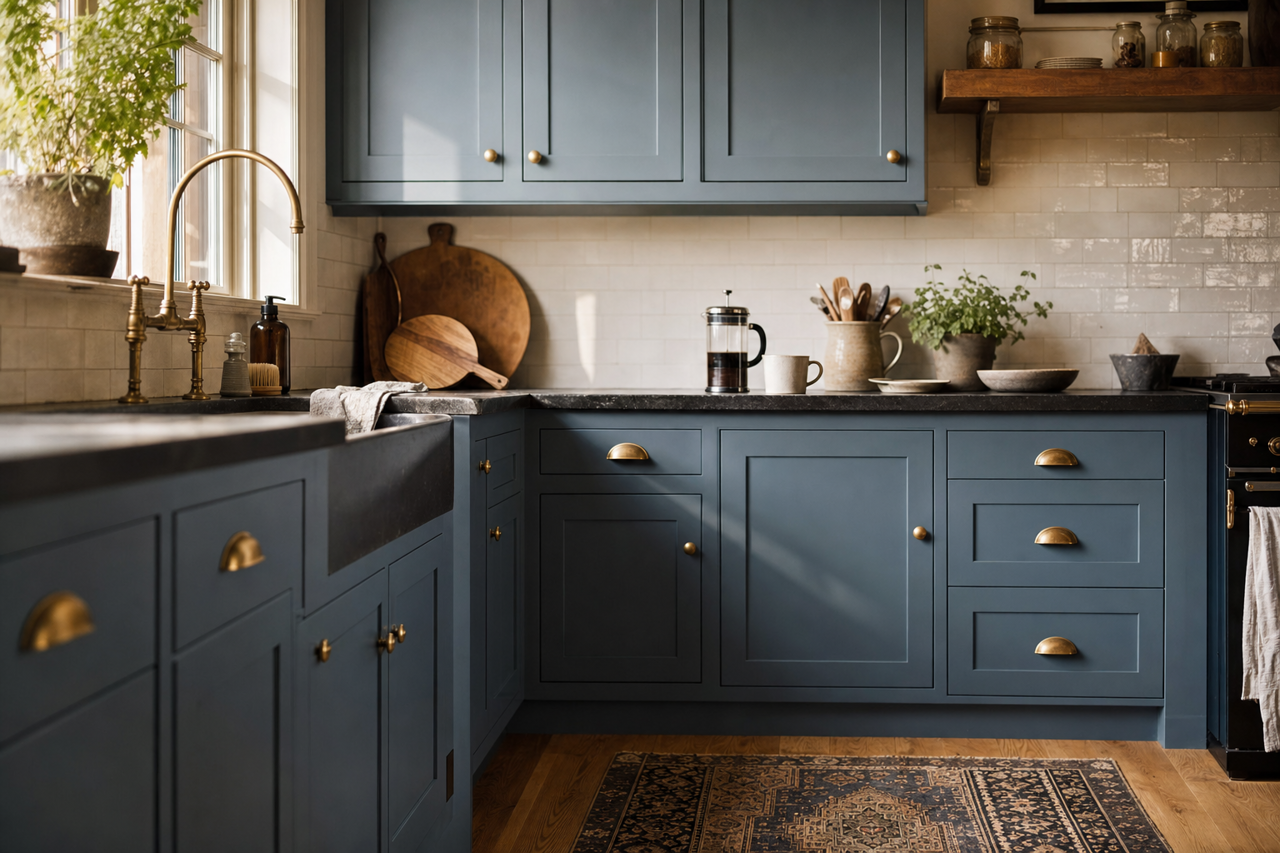 Needlepoint Navy by Sherwin-Williams on cabinets