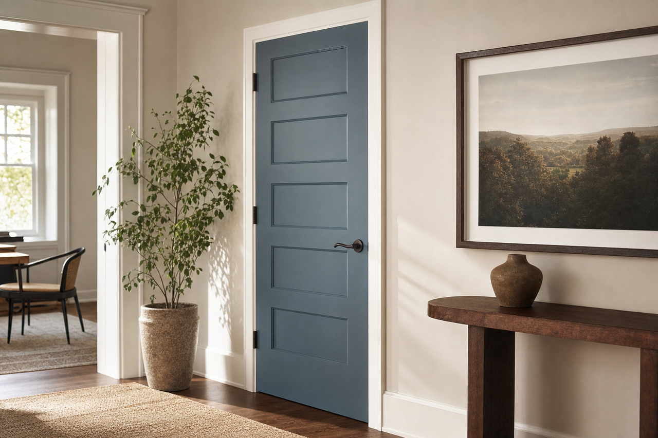 Needlepoint Navy by Sherwin-Williams on interior-doors