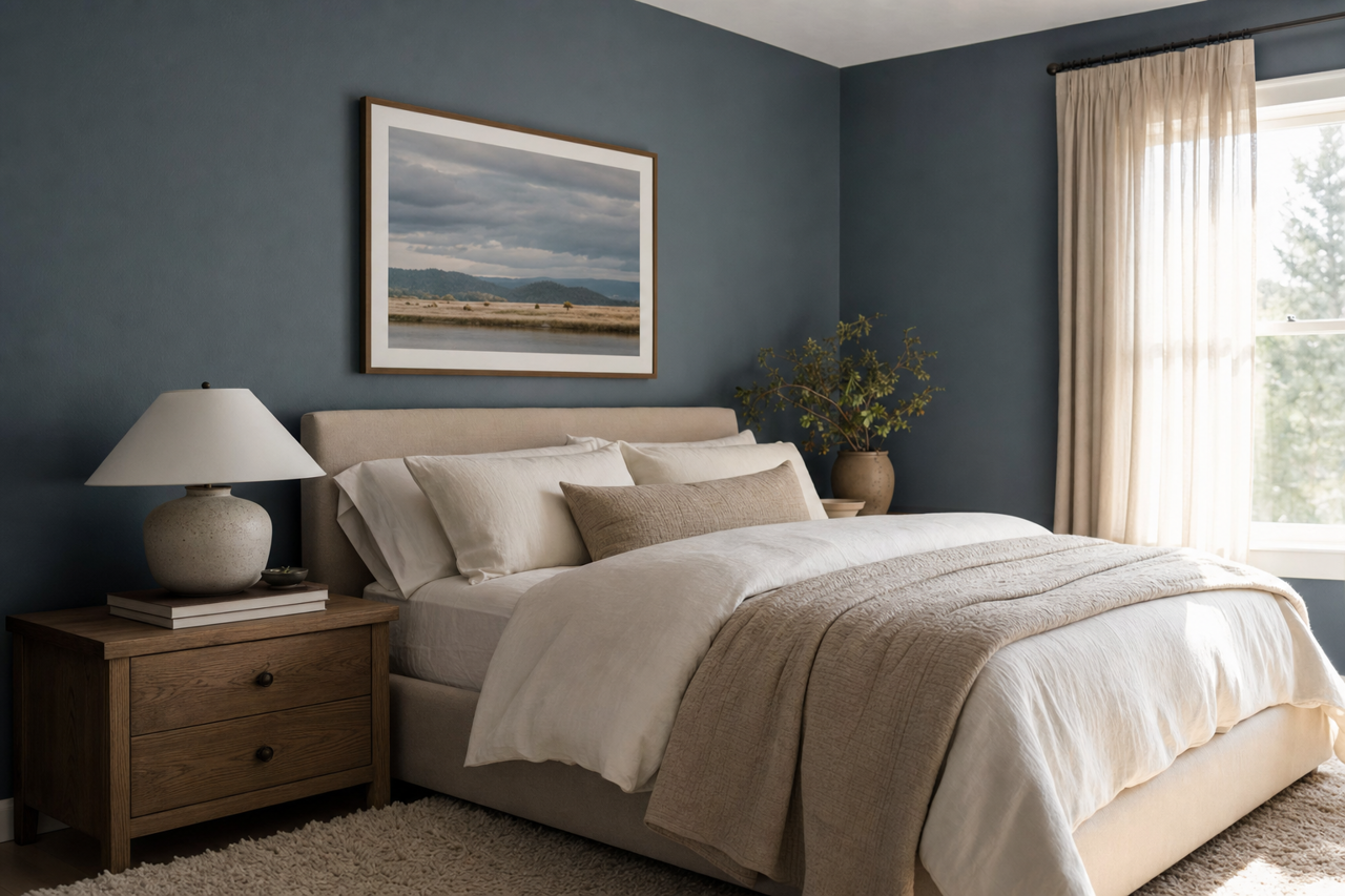 Needlepoint Navy by Sherwin-Williams on interiors