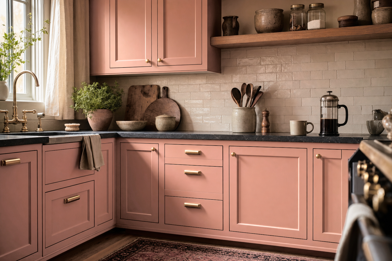 Roycroft Rose by Sherwin-Williams on cabinets