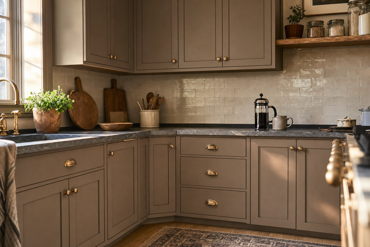 Library Pewter by Sherwin-Williams on cabinets