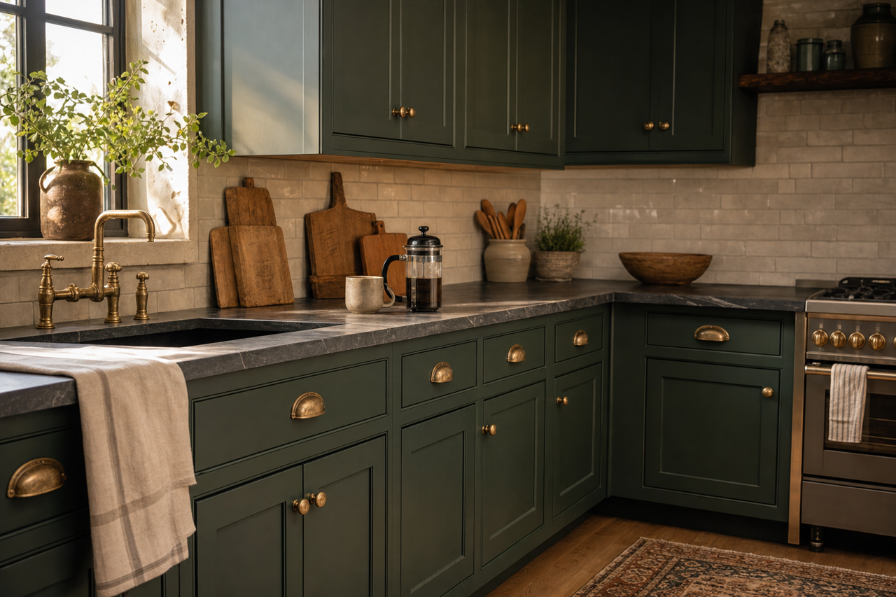 Dard Hunter Green by Sherwin-Williams on cabinets