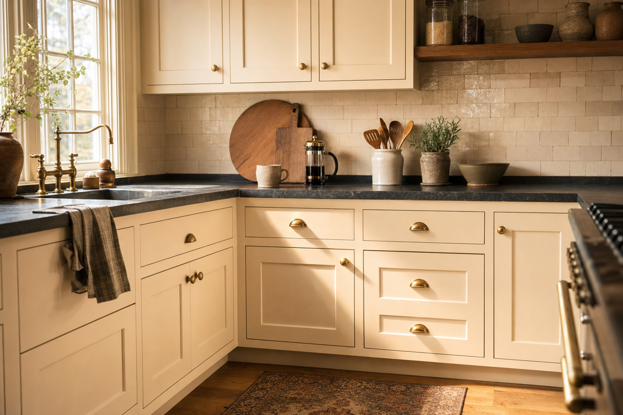 Classic Light Buff by Sherwin-Williams on cabinets
