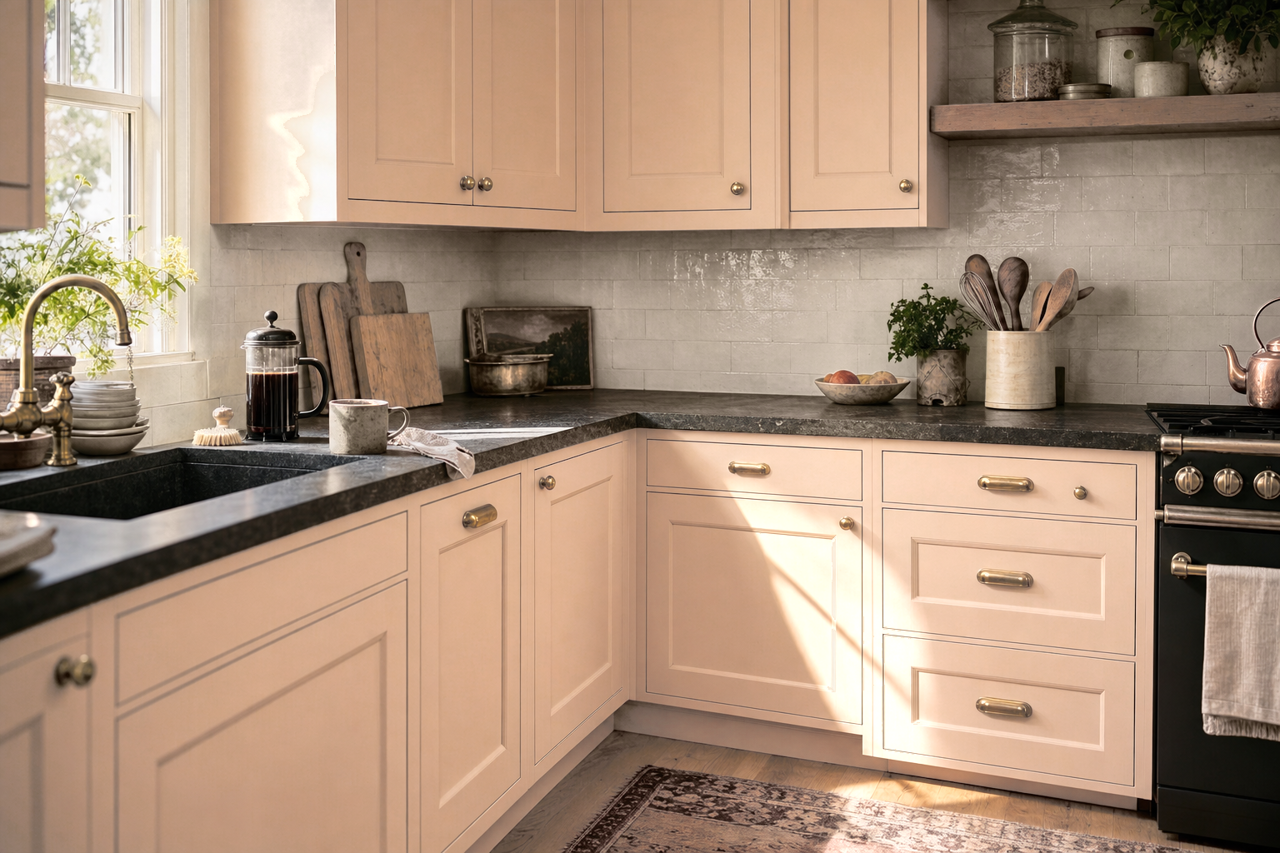 Classic Sand by Sherwin-Williams on cabinets