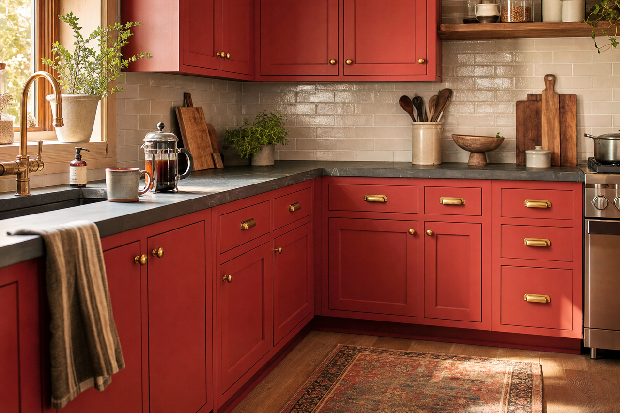 Chinese Red by Sherwin-Williams on cabinets