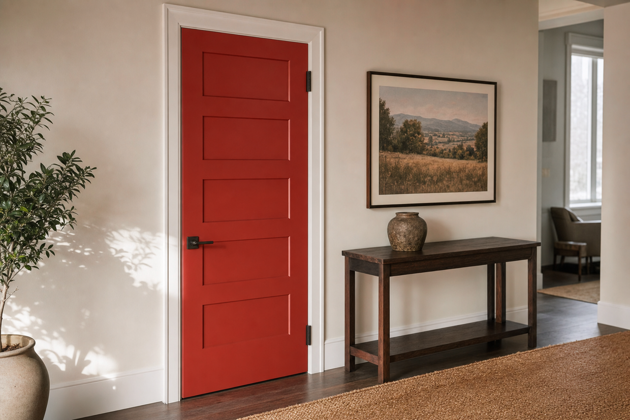 Chinese Red by Sherwin-Williams on interior-doors