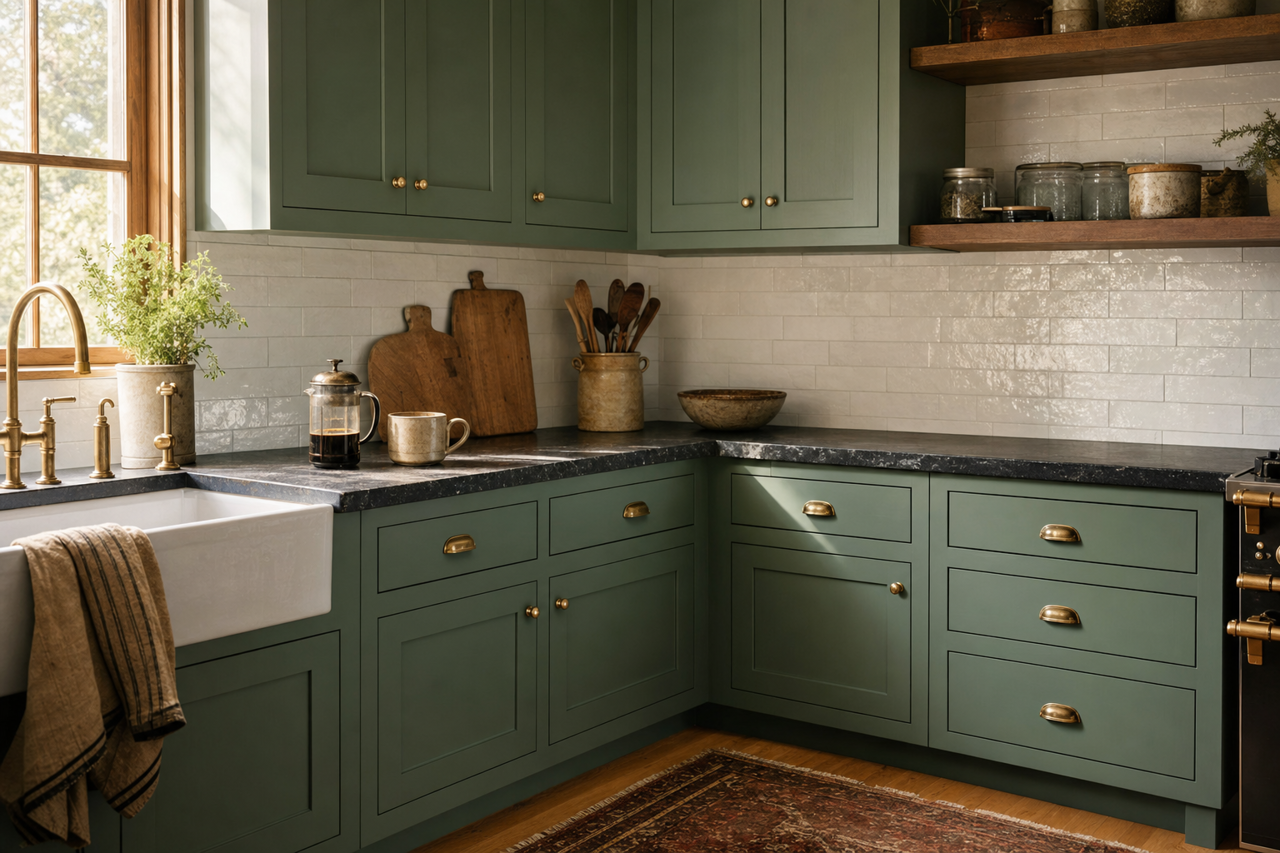 Alexandrite by Sherwin-Williams on cabinets