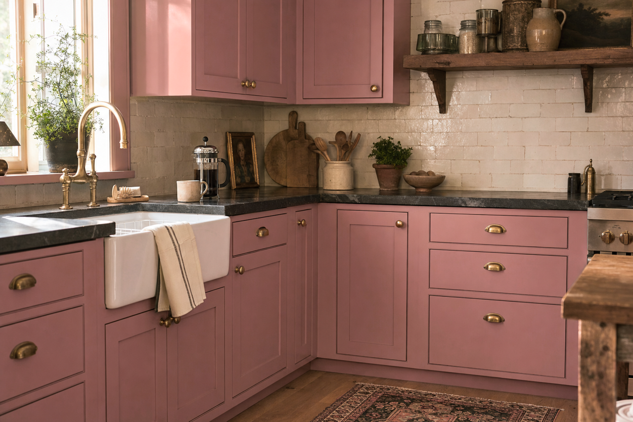 Salon Rose by Sherwin-Williams on cabinets