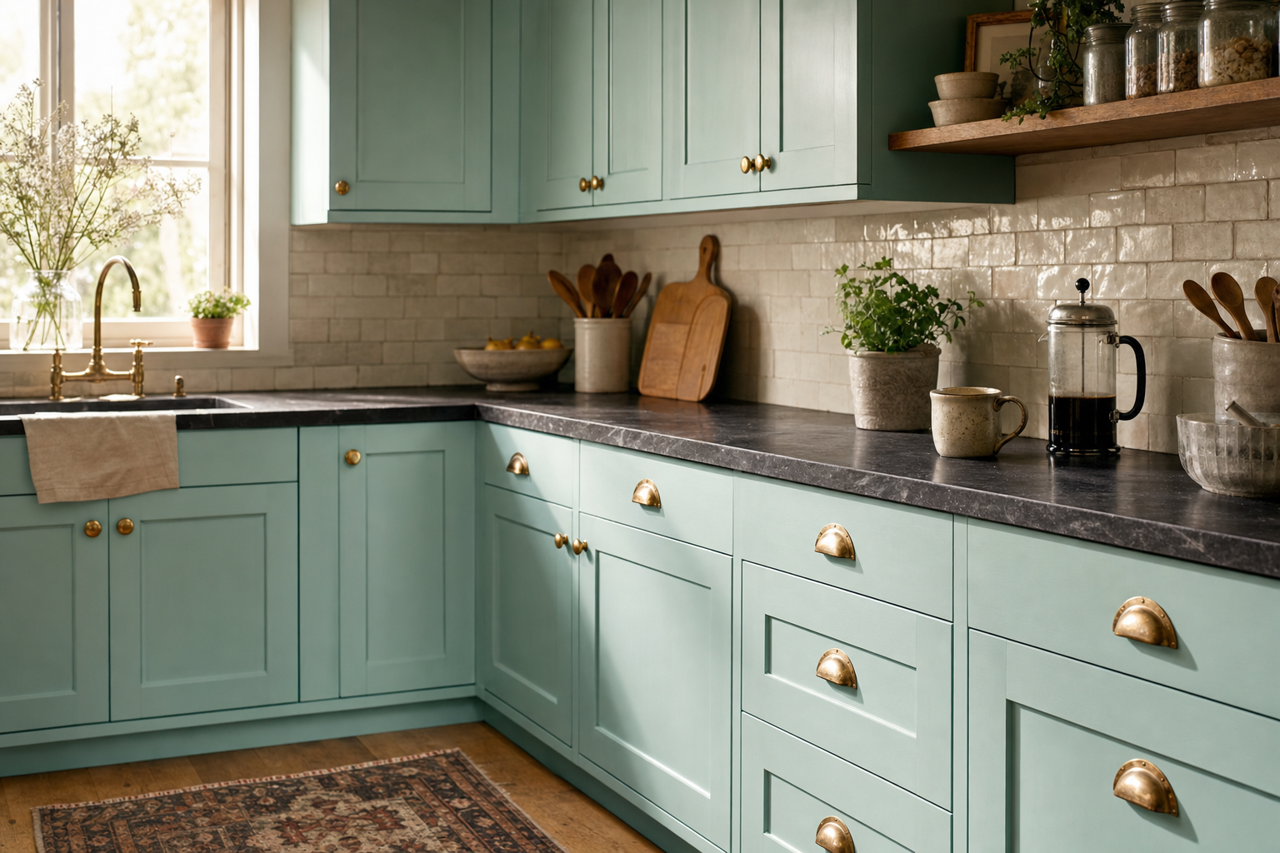 Blue Sky by Sherwin-Williams on cabinets