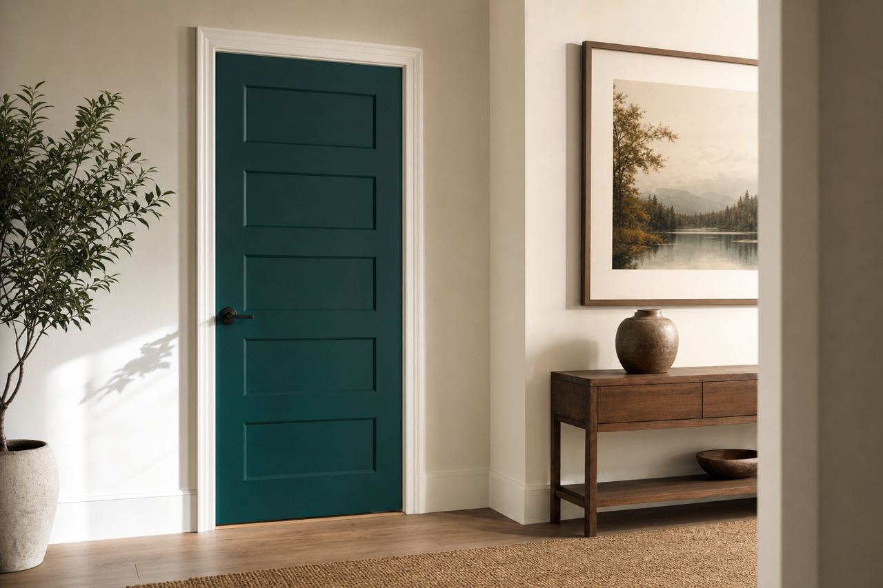 Blue Peacock by Sherwin-Williams on interior-doors