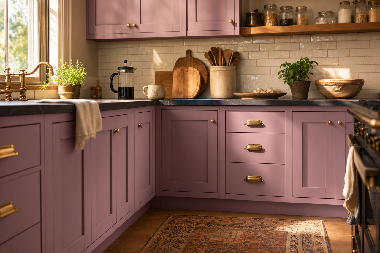 Radiant Lilac by Sherwin-Williams on cabinets