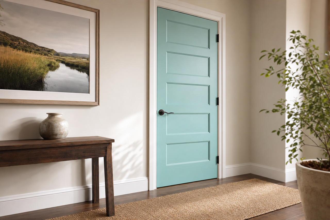 Holiday Turquoise by Sherwin-Williams on interior-doors