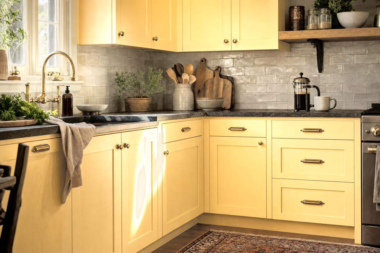 Sunbeam Yellow by Sherwin-Williams on cabinets