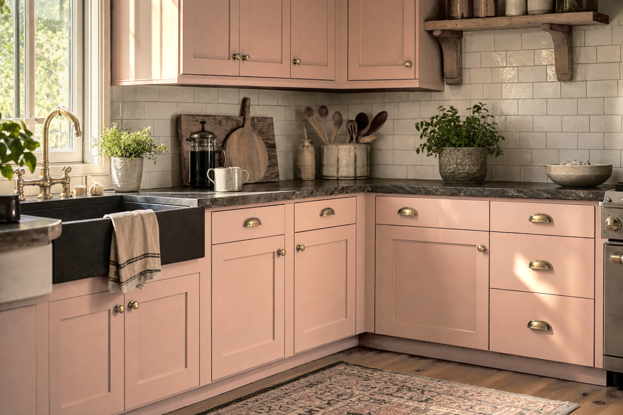 Pinky Beige by Sherwin-Williams on cabinets