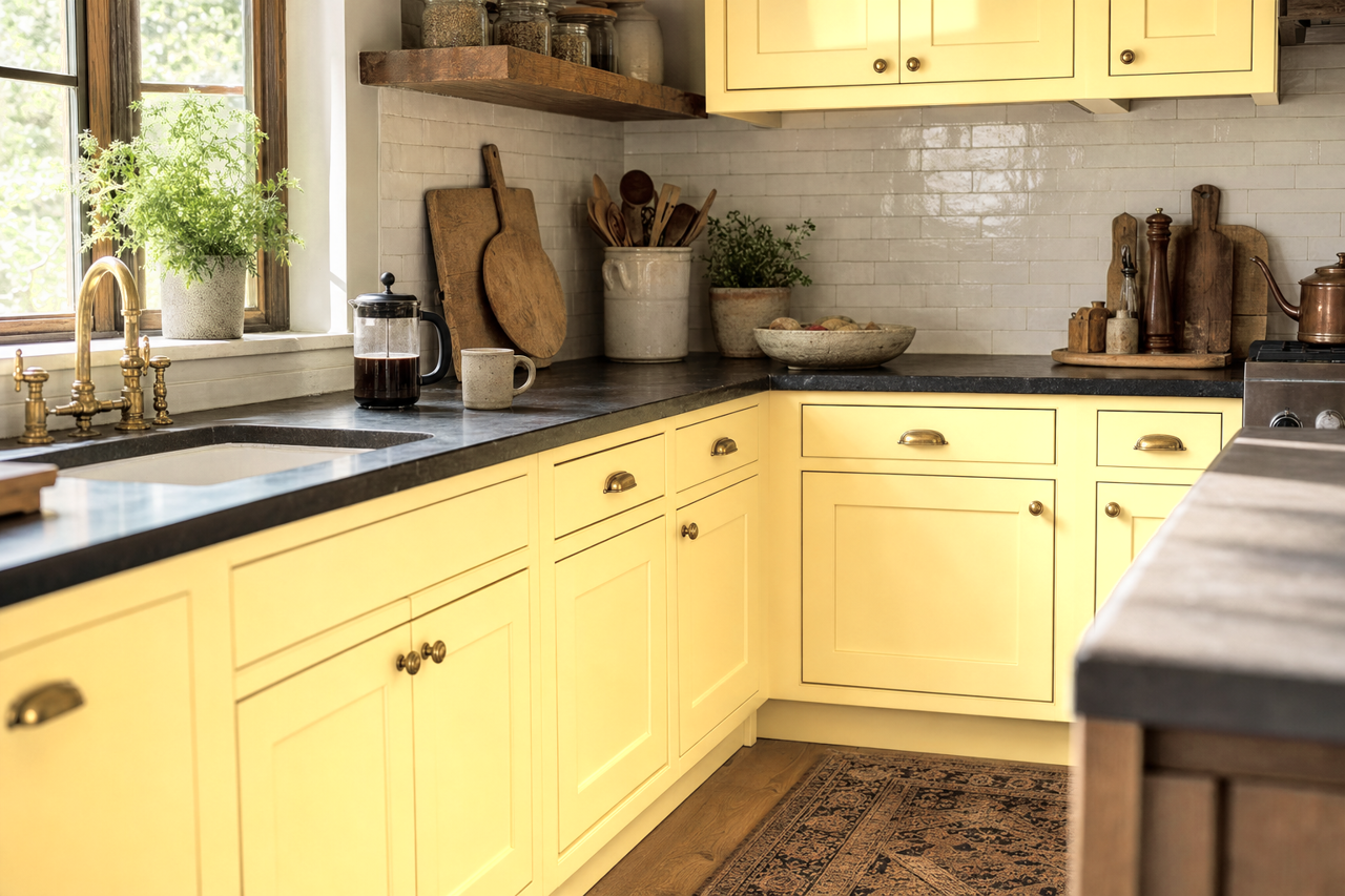 Venetian Yellow by Sherwin-Williams on cabinets