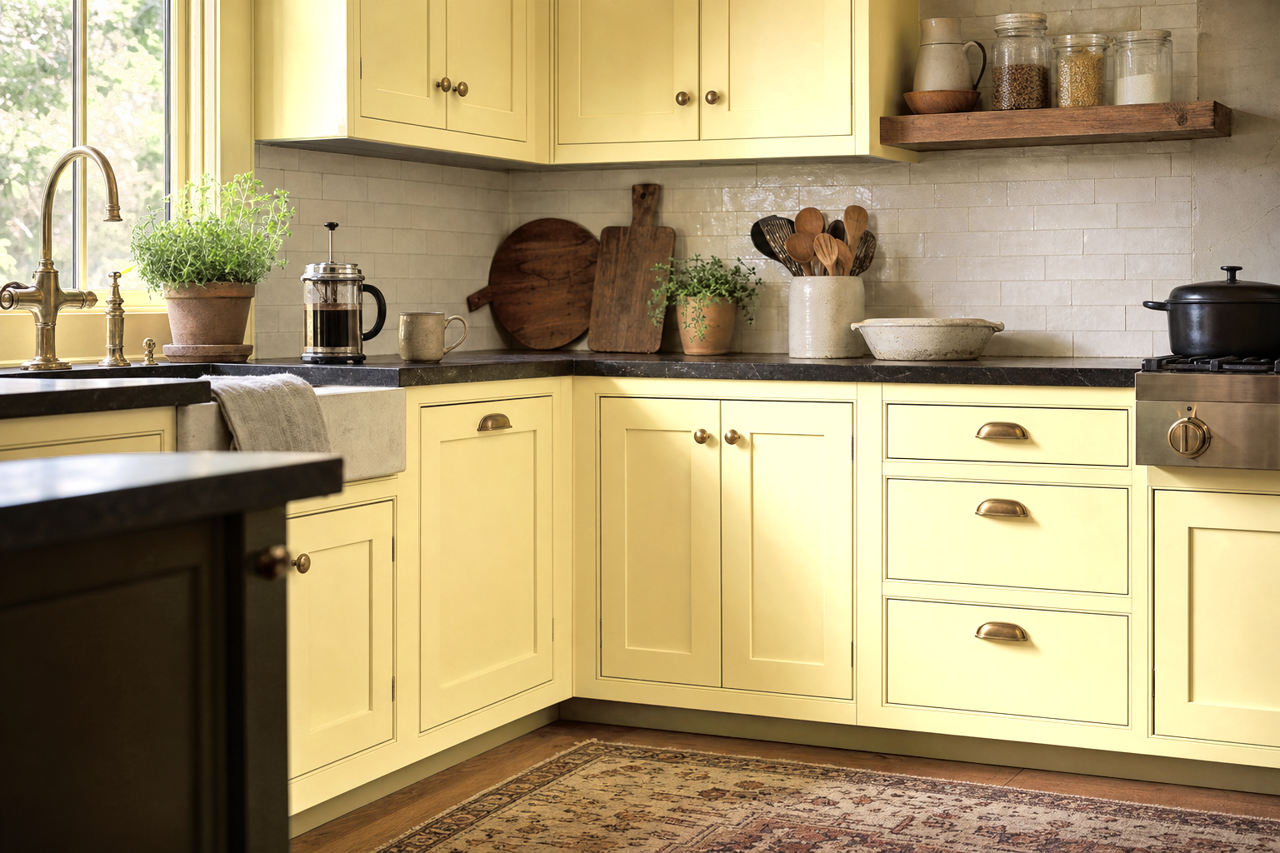 Icy Lemonade by Sherwin-Williams on cabinets