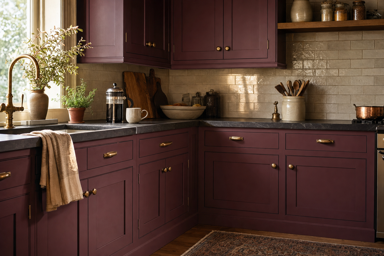 Merlot by Sherwin-Williams on cabinets