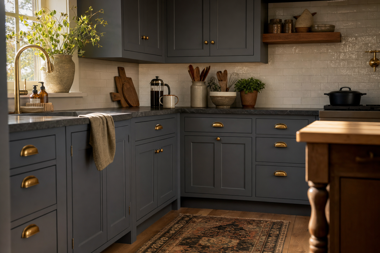 Mineral Gray by Sherwin-Williams on cabinets