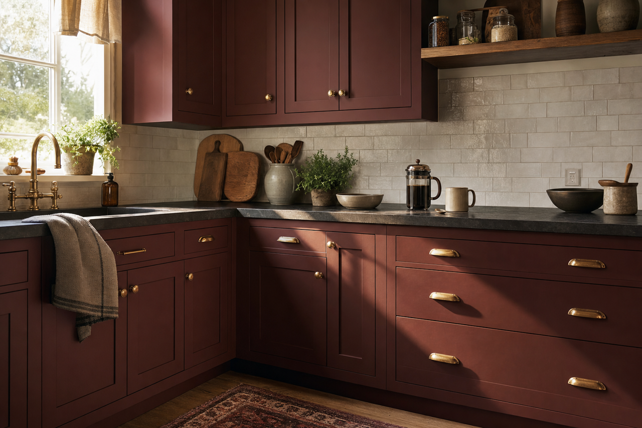 Rookwood Dark Red by Sherwin-Williams on cabinets