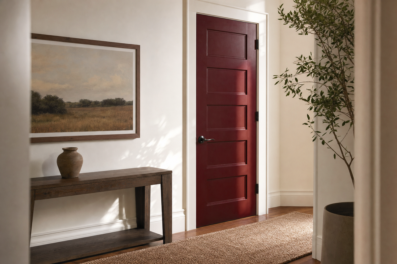 Rookwood Red by Sherwin-Williams on interior-doors