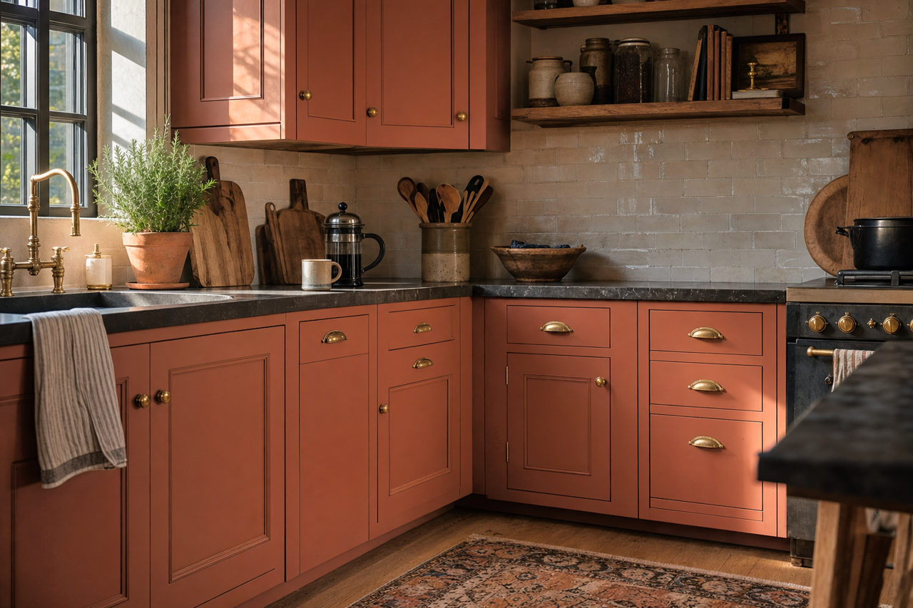 Rookwood Terra Cotta by Sherwin-Williams on cabinets