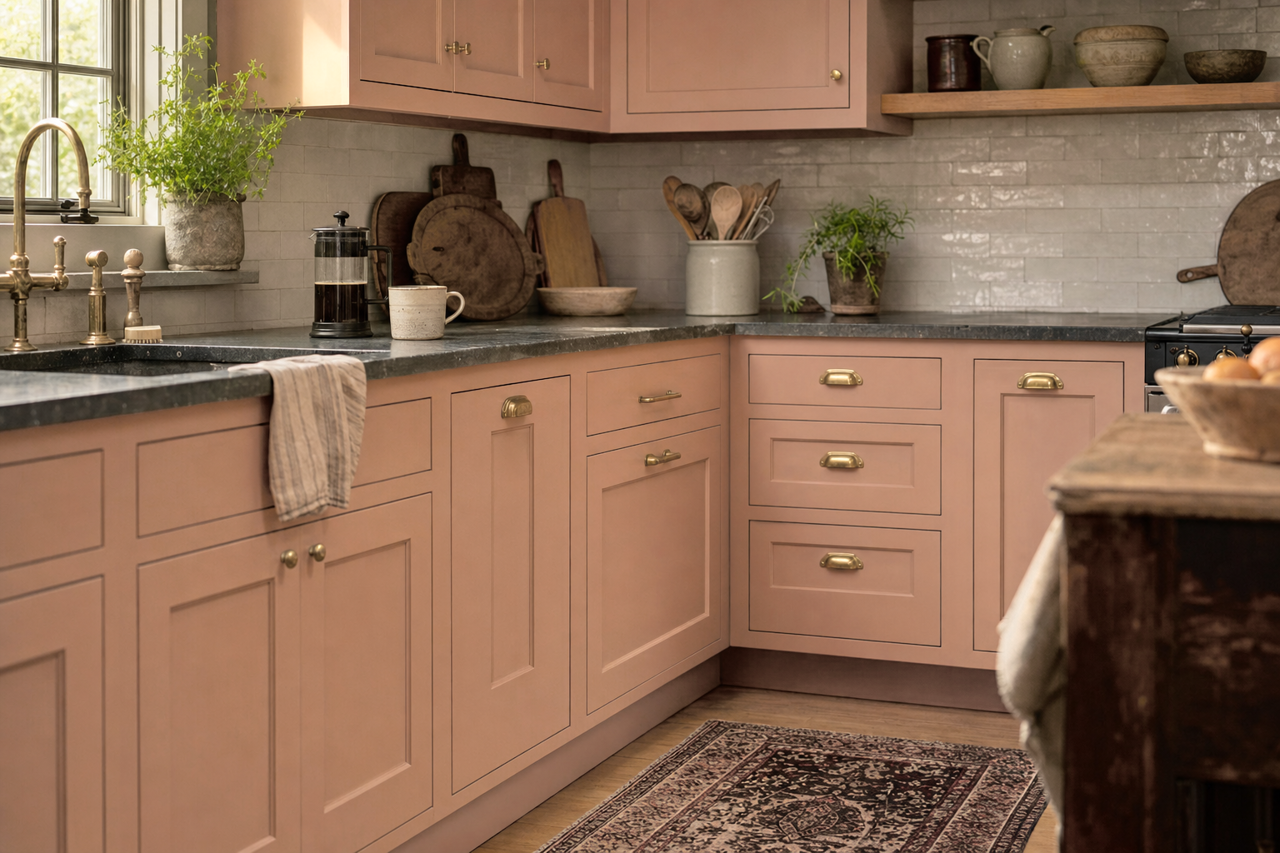 Renwick Rose Beige by Sherwin-Williams on cabinets