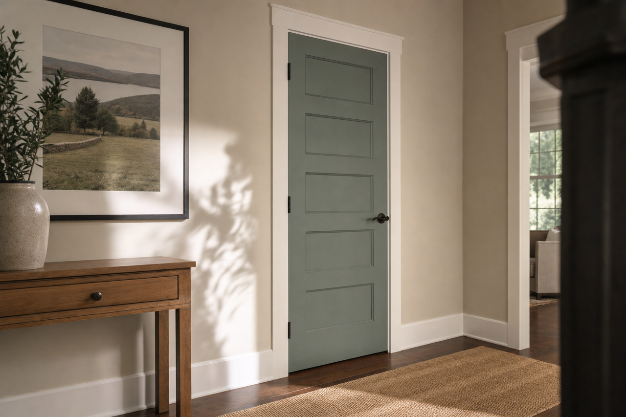Rookwood Blue Green by Sherwin-Williams on interior-doors