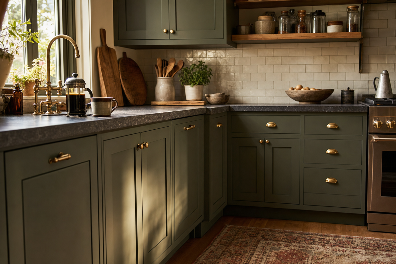 Rookwood Dark Green by Sherwin-Williams on cabinets
